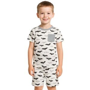 White Halloween Bat 2 Piece PJ Shorts Pyjamas